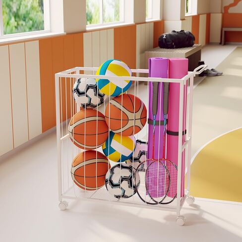 Ball Storage Bin Rolling Sports Ball Cart, Metal Garage Organizer Sport Rack, Ball Basket Storage, Ball Cage for Garage or Gym, Indoor & Outdoor Sports Equipment Organizer Black in Kuwait