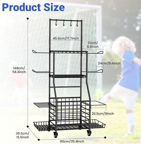 Sports Equipment Storage for Garage, Ball Rack Sports Organizer Multi Tier Rolling Ball Storage Cart Outdoor Organizer with Wheels for Toys, Sport Gear in Saudi Arabia