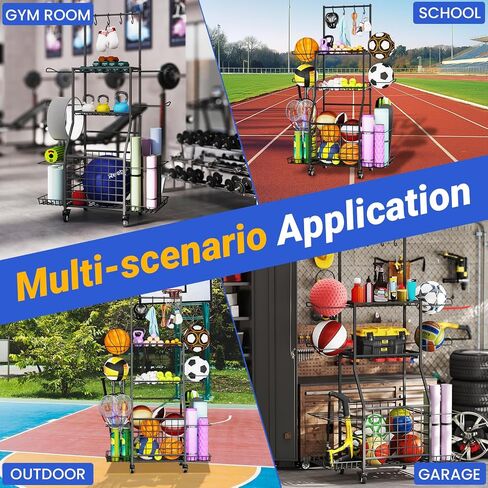 Sports Equipment Storage for Garage, Ball Rack Sports Organizer Multi Tier Rolling Ball Storage Cart Outdoor Organizer with Wheels for Toys, Sport Gear in Saudi Arabia