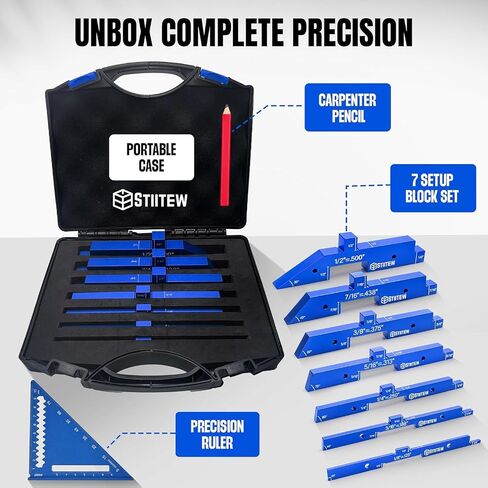 Setup Blocks Woodworking Tools – 7 PCS Aluminum Router Table Setup Bars, Height Gauge Block Set for Router Table & Table Saw Accessories, Precision Router Depth Gauge, Woodworking Set-Up Blocks (Blue) in Saudi Arabia