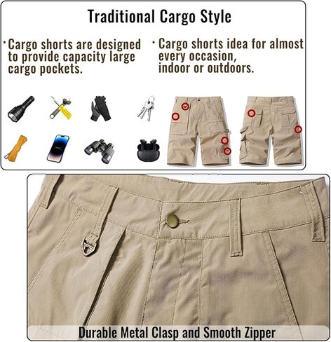 Men's Cargo Shorts for Work Relaxed Fit Outdoor Multi-Pocket Work Utility Tactical Hiking Travel Casual Shorts in Kuwait