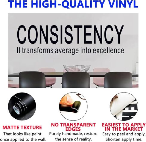 SEATUNE Office Inspirational Quotes Wall Stickers - Teamwork Positive Motivational Wall Decals - Workplace Home Vinyl Art Wall Decor - Consistency It Transforms Average into Excellence 25"X7" in Kuwait