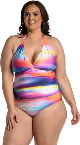 La Blanca Women's V-Neck Halter Tankini Topuit Top ، Sienna // Earth Goddess ، 12 in Kuwait