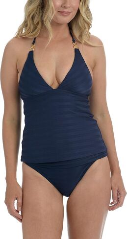 La Blanca Women's V-Neck Halter Tankini Topuit Top ، Sienna // Earth Goddess ، 12 in Kuwait