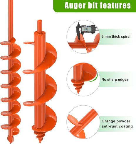2pack uger prill bit for post hole digger ، earth earth earth bulb prill bit for botting 1.6 × 9 '' و 3x12 '' ، حفار ثقب لوظائف السياج ، نباتات الزهور ، يناسب 3/8 "محرك سداسي. in Saudi Arabia