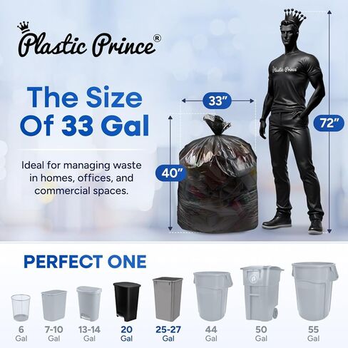 32-33 Gallon Can Liners 13 Mic High-Density Garbage Bags Clear 33" x 40" Trash Bags 500/Case in Kuwait