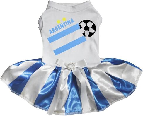Petitebella Argentina Flag Soccer Puppy Dog Dress (White/Stripes, Large) in Saudi Arabia