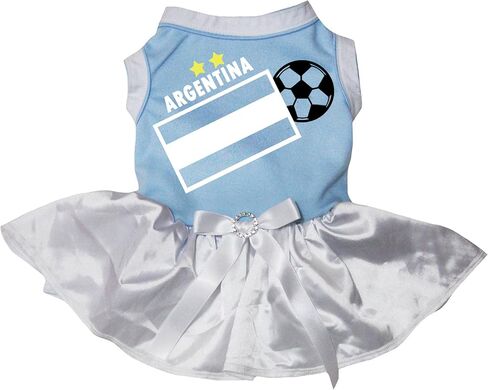 Petitebella Argentina Flag Soccer Puppy Dog Dress (White/Stripes, Large) in Saudi Arabia