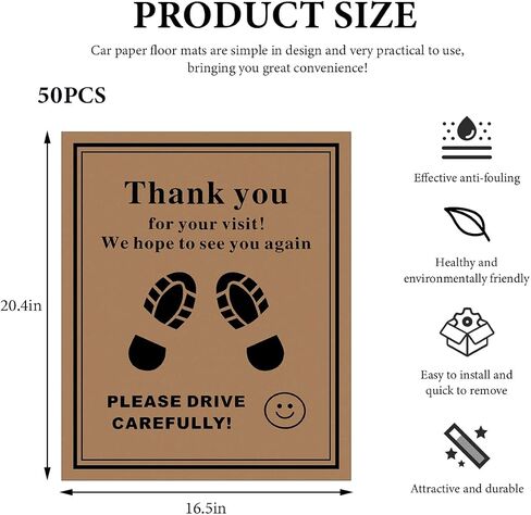 50 PCS Car Paper Floor Haps ، 16 × 20 بوصة قابلة للتصرف حصيرة حصيرة مؤقتة للسيارة ، حامي أرضية مقاوم للماء كرافت أغطية سجادة أوتوموتيف أغطية للتفصيل غسل التفاصيل (أبيض) in Saudi Arabia