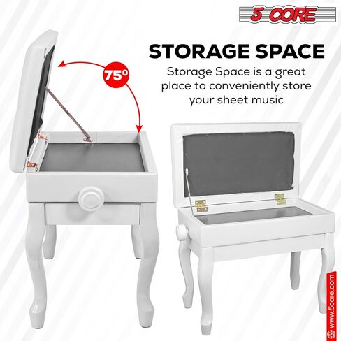 5 Core Piano Bench 3 بوصة مبطنة ببراز خشبي الموسيقي الشاقية عالية الدعوى كرسي المقعد القابل للتعديل مقعد مع التخزين غير المطاطي in Kuwait