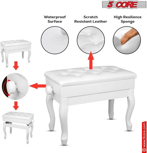 5 Core Piano Bench 3 بوصة مبطنة ببراز خشبي الموسيقي الشاقية عالية الدعوى كرسي المقعد القابل للتعديل مقعد مع التخزين غير المطاطي in Kuwait