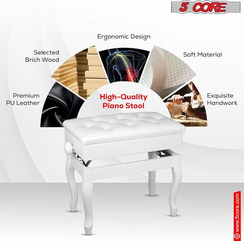 5 Core Piano Bench 3 بوصة مبطنة ببراز خشبي الموسيقي الشاقية عالية الدعوى كرسي المقعد القابل للتعديل مقعد مع التخزين غير المطاطي in Kuwait