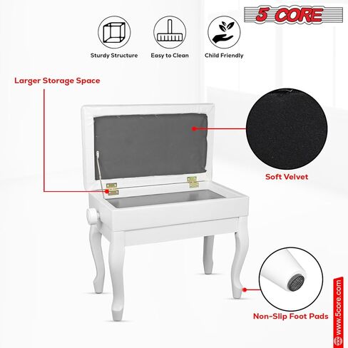 5 Core Piano Bench 3 بوصة مبطنة ببراز خشبي الموسيقي الشاقية عالية الدعوى كرسي المقعد القابل للتعديل مقعد مع التخزين غير المطاطي in Kuwait