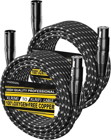 كابلات XLR 25ft 2 حزمة ، كابل ميكروفون XLR مضفر نايلون متين ، كابل الميكروفون ، محمي ومتوازن تمامًا من الذكور إلى الحبل الإناث لتسجيل مكبر الصوت الأسود الأبيض in Kuwait