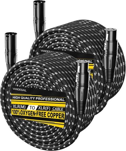 كابلات XLR 25ft 2 حزمة ، كابل ميكروفون XLR مضفر نايلون متين ، كابل الميكروفون ، محمي ومتوازن تمامًا من الذكور إلى الحبل الإناث لتسجيل مكبر الصوت الأسود الأبيض in Kuwait