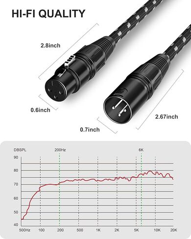 كابلات XLR 25ft 2 حزمة ، كابل ميكروفون XLR مضفر نايلون متين ، كابل الميكروفون ، محمي ومتوازن تمامًا من الذكور إلى الحبل الإناث لتسجيل مكبر الصوت الأسود الأبيض in Kuwait