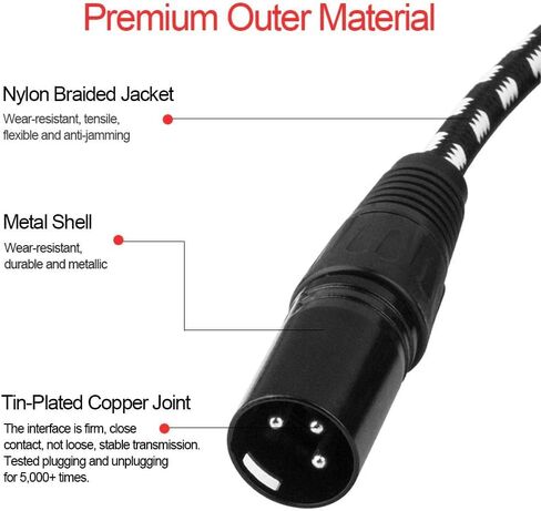 كابلات XLR 25ft 2 حزمة ، كابل ميكروفون XLR مضفر نايلون متين ، كابل الميكروفون ، محمي ومتوازن تمامًا من الذكور إلى الحبل الإناث لتسجيل مكبر الصوت الأسود الأبيض in Kuwait