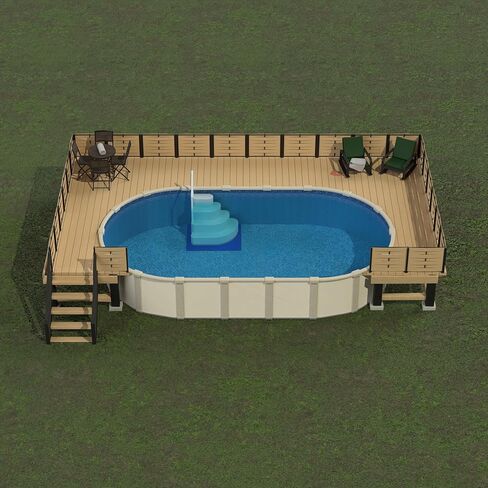 Aqua Select Resin Pool Steps for Above Ground Pools | Oyster Shell White | Heavy-Duty ABS Construction | 350 lb Capacity, Non-Slip Step Treads, & Handrail | Includes Liner Guard | No Weights Needed in Saudi Arabia