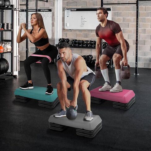 Step Aerobic Platform, Exercise Step with 5 levels Adjustable Height, 4 Stackable Risers, Fitness Training Workout Stepper for Home Gym, Cardio Strength, Multiple Options in Saudi Arabia