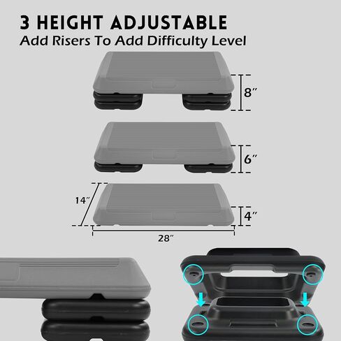 Step Aerobic Platform, Exercise Step with 5 levels Adjustable Height, 4 Stackable Risers, Fitness Training Workout Stepper for Home Gym, Cardio Strength, Multiple Options in Saudi Arabia