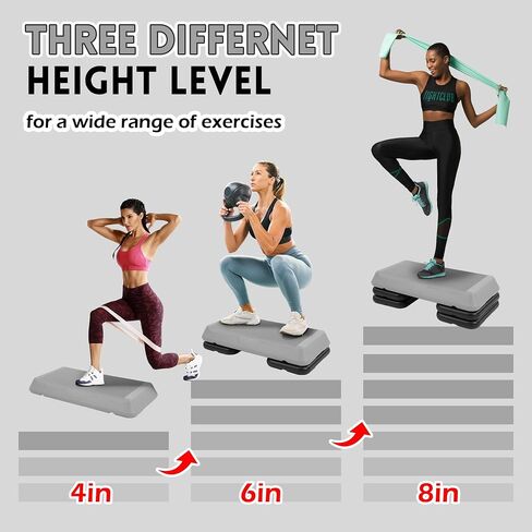 Step Aerobic Platform, Exercise Step with 5 levels Adjustable Height, 4 Stackable Risers, Fitness Training Workout Stepper for Home Gym, Cardio Strength, Multiple Options in Saudi Arabia