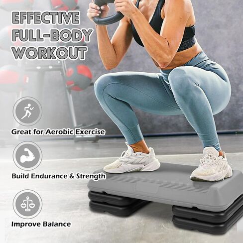 Step Aerobic Platform, Exercise Step with 5 levels Adjustable Height, 4 Stackable Risers, Fitness Training Workout Stepper for Home Gym, Cardio Strength, Multiple Options in Saudi Arabia