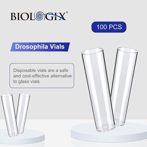 100Pcs Biologix Drosophila Vials with Tray, 25 x 95mm Narrow Vials for Drosophila Culture, Disposable Vials Plastic for Observation – Polystyrene (PS) Lab Vials with Rack, Combo Package 100 PCS/Pack in Saudi Arabia