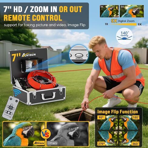 Sewer Camera 100FT, Can Connect External Monitor, Zoom in and Out, IP68 Waterproof, 12 pcs Adjustable Light, Plumbing Snake Cam with DVR Pipe Video Inspection, for Sewer Line, Drain, Duct, Plumbing in Saudi Arabia