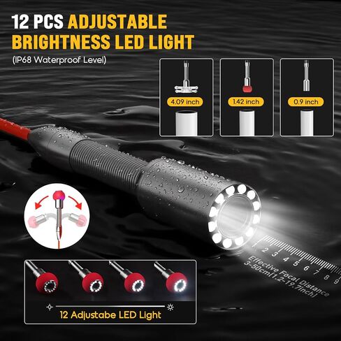 Sewer Camera 100FT, Can Connect External Monitor, Zoom in and Out, IP68 Waterproof, 12 pcs Adjustable Light, Plumbing Snake Cam with DVR Pipe Video Inspection, for Sewer Line, Drain, Duct, Plumbing in Saudi Arabia