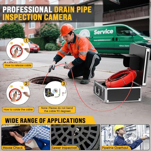 Sewer Camera 100FT, Can Connect External Monitor, Zoom in and Out, IP68 Waterproof, 12 pcs Adjustable Light, Plumbing Snake Cam with DVR Pipe Video Inspection, for Sewer Line, Drain, Duct, Plumbing in Saudi Arabia