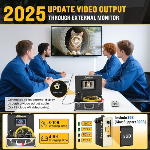 Sewer Camera 100FT, Can Connect External Monitor, Zoom in and Out, IP68 Waterproof, 12 pcs Adjustable Light, Plumbing Snake Cam with DVR Pipe Video Inspection, for Sewer Line, Drain, Duct, Plumbing in Saudi Arabia