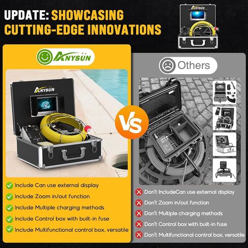 Sewer Camera 100FT, Can Connect External Monitor, Zoom in and Out, IP68 Waterproof, 12 pcs Adjustable Light, Plumbing Snake Cam with DVR Pipe Video Inspection, for Sewer Line, Drain, Duct, Plumbing in Saudi Arabia