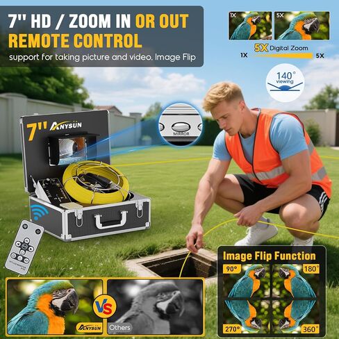 Sewer Camera 100FT, Can Connect External Monitor, Zoom in and Out, IP68 Waterproof, 12 pcs Adjustable Light, Plumbing Snake Cam with DVR Pipe Video Inspection, for Sewer Line, Drain, Duct, Plumbing in Saudi Arabia