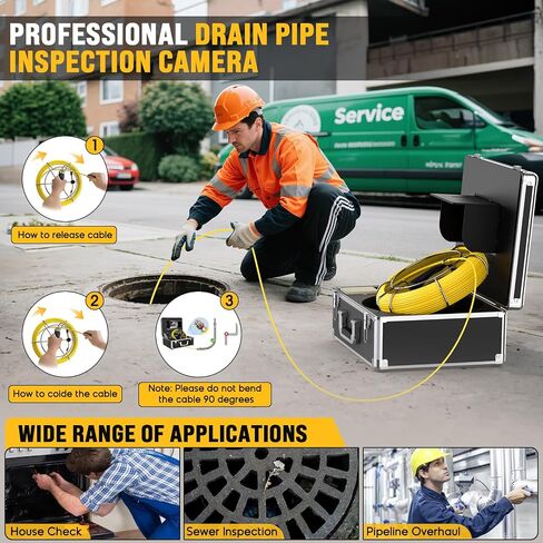 Sewer Camera 100FT, Can Connect External Monitor, Zoom in and Out, IP68 Waterproof, 12 pcs Adjustable Light, Plumbing Snake Cam with DVR Pipe Video Inspection, for Sewer Line, Drain, Duct, Plumbing in Saudi Arabia