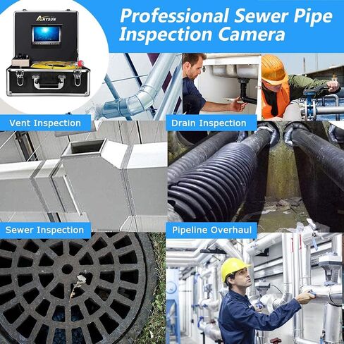 Sewer Camera 100FT, Can Connect External Monitor, Zoom in and Out, IP68 Waterproof, 12 pcs Adjustable Light, Plumbing Snake Cam with DVR Pipe Video Inspection, for Sewer Line, Drain, Duct, Plumbing in Saudi Arabia