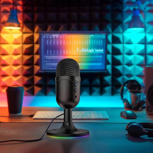 Gaming Omni-Directional Microphone, RGB Lights Stand, 1.8M PVC Cable, 100-16KHz Frequency Response, 800-2.2K Ohms Impedance, ANC, Mute Button, Mac & Windows Compatible – Black in Saudi Arabia