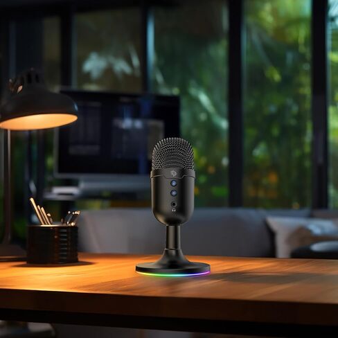 Gaming Omni-Directional Microphone, RGB Lights Stand, 1.8M PVC Cable, 100-16KHz Frequency Response, 800-2.2K Ohms Impedance, ANC, Mute Button, Mac & Windows Compatible – Black in Saudi Arabia