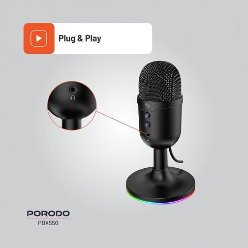 Gaming Omni-Directional Microphone, RGB Lights Stand, 1.8M PVC Cable, 100-16KHz Frequency Response, 800-2.2K Ohms Impedance, ANC, Mute Button, Mac & Windows Compatible – Black in Saudi Arabia