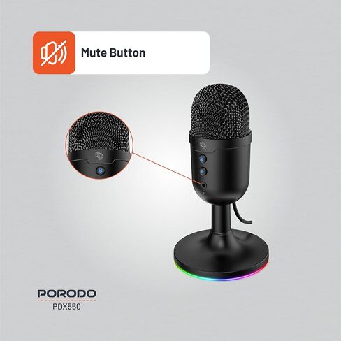 Gaming Omni-Directional Microphone, RGB Lights Stand, 1.8M PVC Cable, 100-16KHz Frequency Response, 800-2.2K Ohms Impedance, ANC, Mute Button, Mac & Windows Compatible – Black in Saudi Arabia