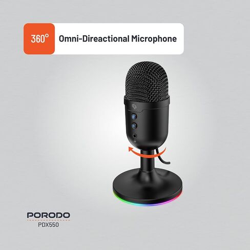 Gaming Omni-Directional Microphone, RGB Lights Stand, 1.8M PVC Cable, 100-16KHz Frequency Response, 800-2.2K Ohms Impedance, ANC, Mute Button, Mac & Windows Compatible – Black in Saudi Arabia