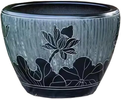 Small Fish Tank Black Carved Ceramic Goldfish Tank Living Room Garden Lotus Tank Water Lily Ornamental Tank Garden Decoration Fish Tank Kit(42cm) in Saudi Arabia