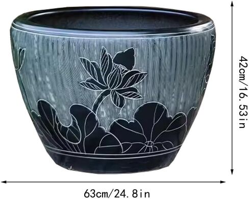 Small Fish Tank Black Carved Ceramic Goldfish Tank Living Room Garden Lotus Tank Water Lily Ornamental Tank Garden Decoration Fish Tank Kit(42cm) in Saudi Arabia