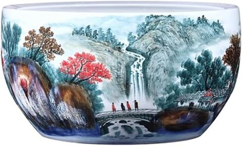 Small Fish Tank Hand-Painted Landscape Fish Tank Ceramic Fish Tank Outdoor Turtle Tank Living Room Balcony Scenery Ornaments Fish Tank Kit in Saudi Arabia