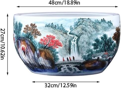 Small Fish Tank Hand-Painted Landscape Fish Tank Ceramic Fish Tank Outdoor Turtle Tank Living Room Balcony Scenery Ornaments Fish Tank Kit in Saudi Arabia