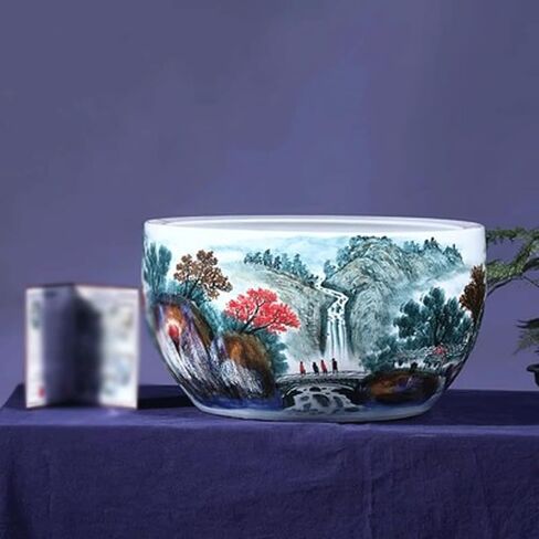 Small Fish Tank Hand-Painted Landscape Fish Tank Ceramic Fish Tank Outdoor Turtle Tank Living Room Balcony Scenery Ornaments Fish Tank Kit in Saudi Arabia