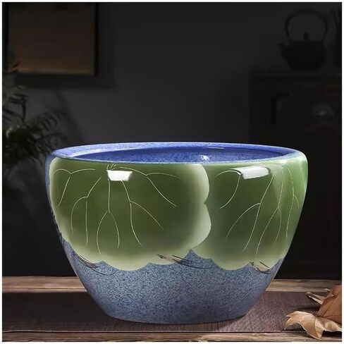 Small Fish Tank Chinese Retro Ceramic Fish Tank Balcony Office Living Room Flowing Water Fish Tank Courtyard Flower Pot Fish Tank Kit(Medium) in Saudi Arabia