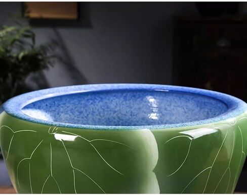 Small Fish Tank Chinese Retro Ceramic Fish Tank Balcony Office Living Room Flowing Water Fish Tank Courtyard Flower Pot Fish Tank Kit(Medium) in Saudi Arabia