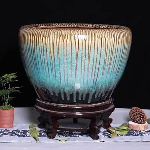 Small Fish Tank Ceramic Fish Tank Living Room Office Turtle Tank Balcony Courtyard Landscape Ornaments Home Painting and Calligraphy Tank Fish Tank Kit(Large) in Saudi Arabia