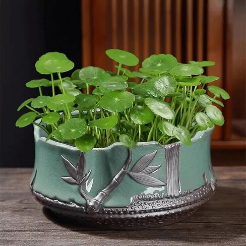Small Fish Tank Lotus Flower Pot Ceramic Holeless Fish Tank Chinese Style Fish Tank Suitable for Study Room, Bedroom, Entrance Hall, Etc. Fish Tank Kit in Saudi Arabia