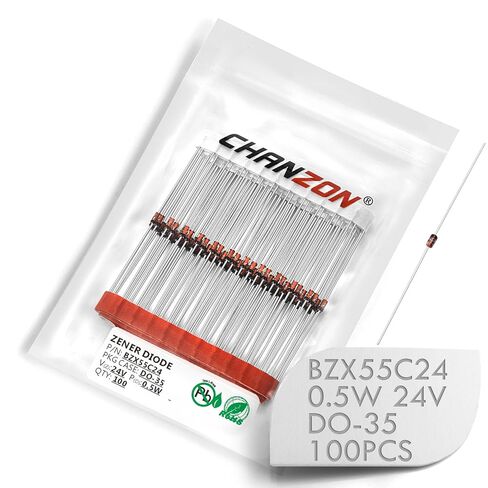 (حزمة من 100 قطعة) Chanzon BZX55C24 (1N5252B) Zener DIODE 0.5W 24V DO-35 (DO-204AH) ثنائيات محورية 0.5 واط 24 فولت in Saudi Arabia